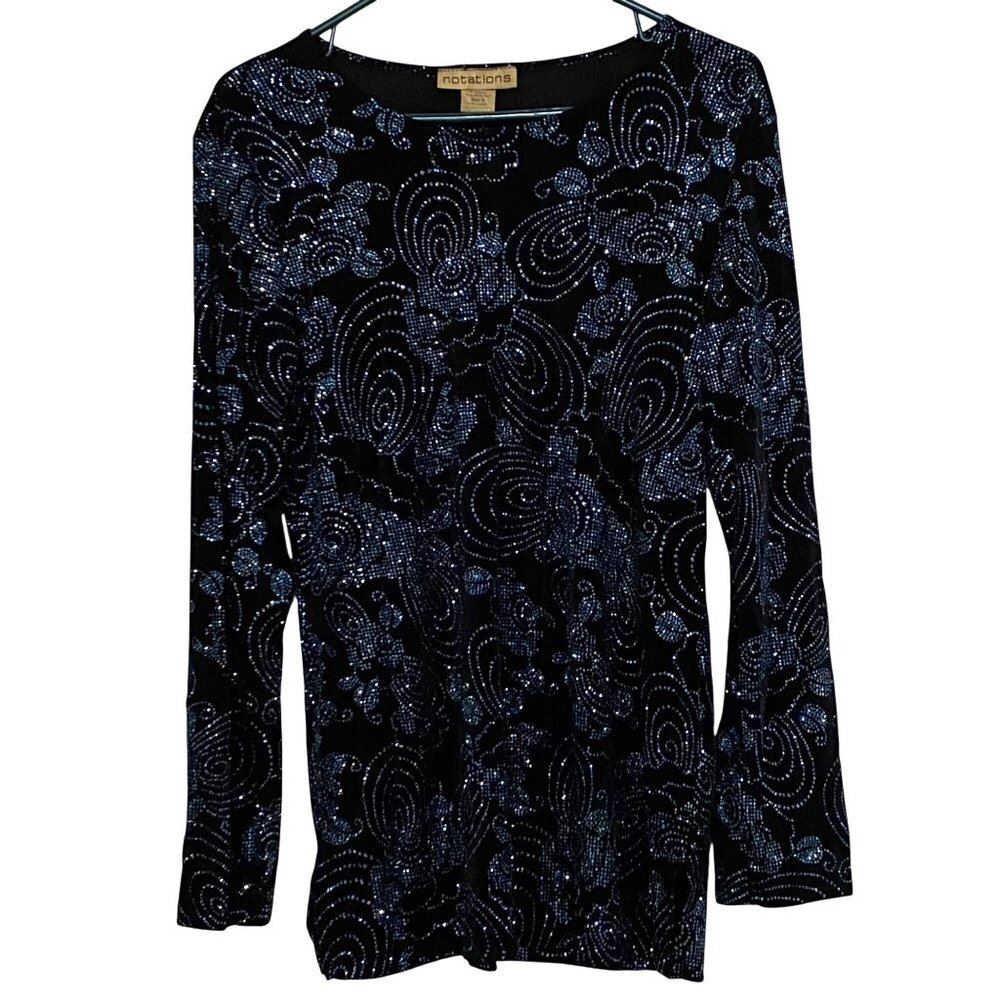 Vintage‎ Notations Sparkly Womens Top S Black Y2K Mermaidcore Fairycore Glittery